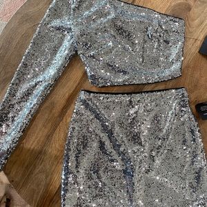 NWT Lulus one shoulder two piece sequin top and skirt